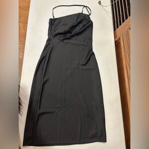 (M) PrettyGarden Black Silk One Shoulder Spaghetti Strap Dress